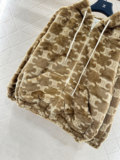 Teddy hooded jacquard zipper jacket