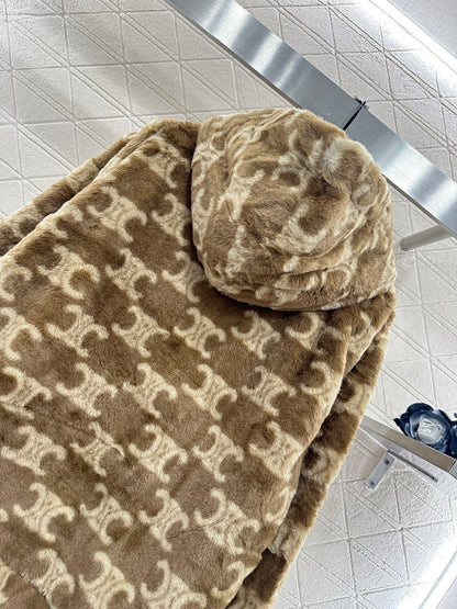 Teddy hooded jacquard zipper jacket