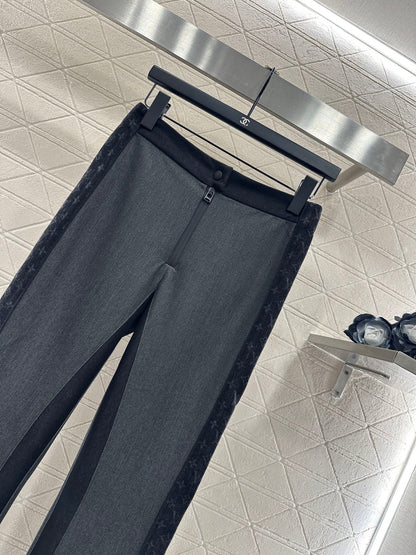 Jacquard webbing slim fit elastic micro flared pants