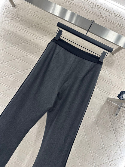 Jacquard webbing slim fit elastic micro flared pants