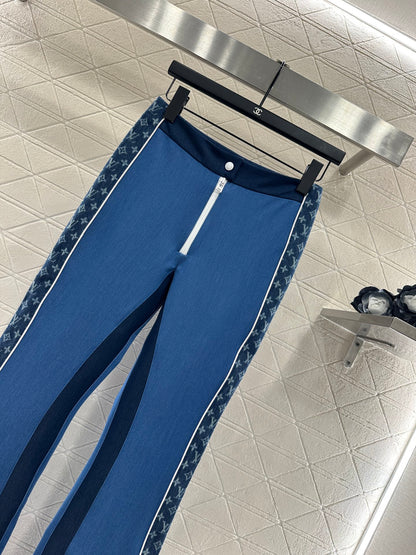 Jacquard webbing slim fit elastic micro flared pants