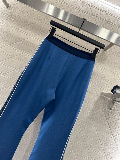 Jacquard webbing slim fit elastic micro flared pants