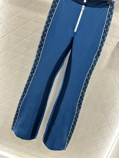 Jacquard webbing slim fit elastic micro flared pants