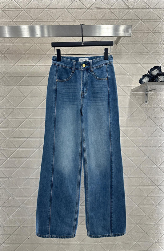 Suede wide leg denim pants