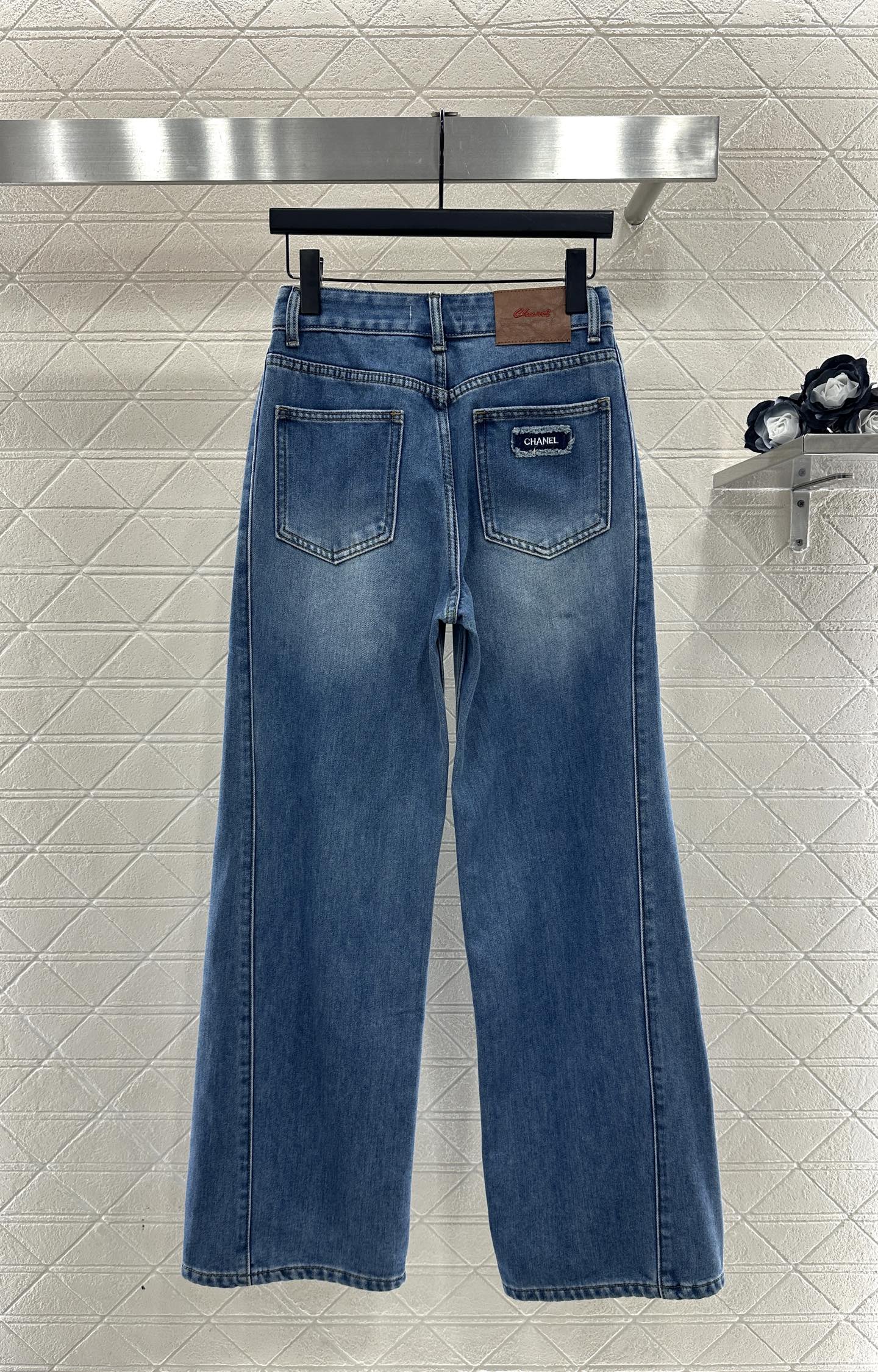 Suede wide leg denim pants