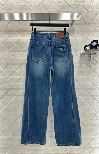Suede wide leg denim pants
