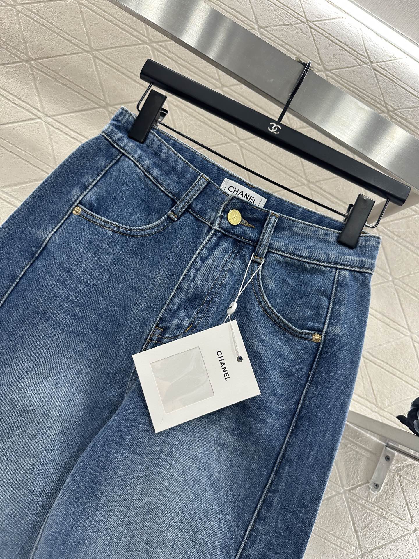 Suede wide leg denim pants