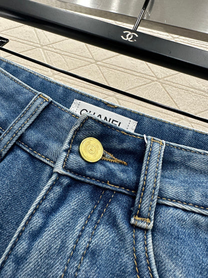 Suede wide leg denim pants