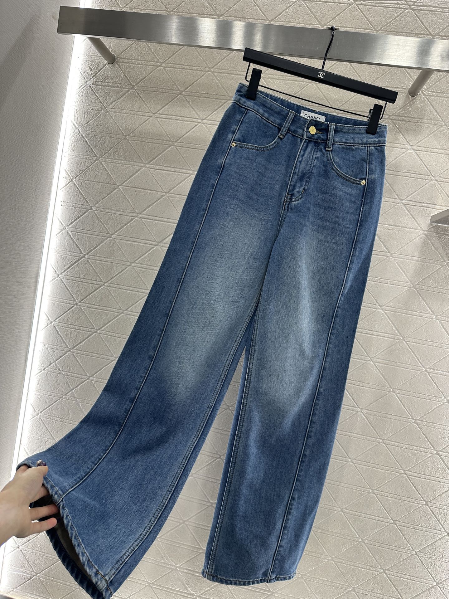 Suede wide leg denim pants