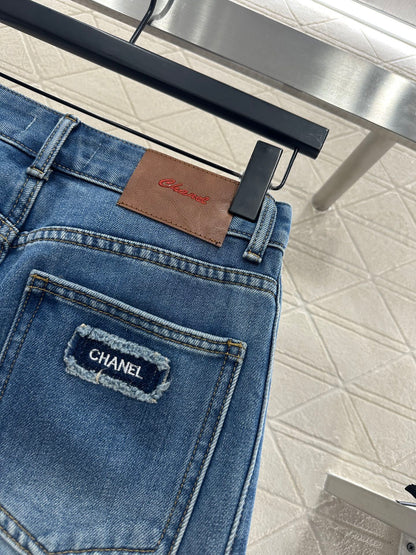 Suede wide leg denim pants