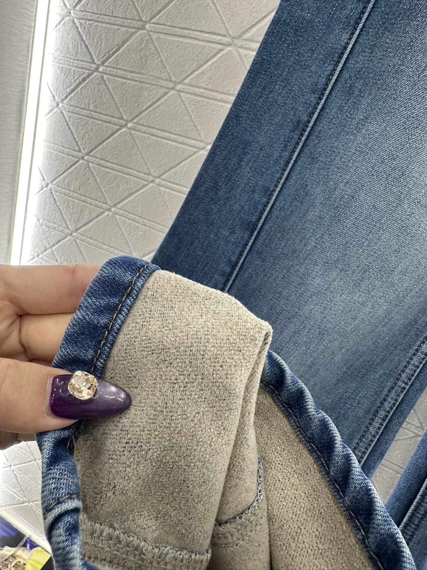 Suede wide leg denim pants