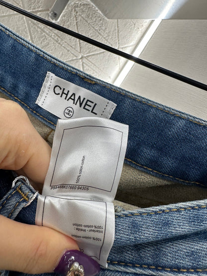 Suede wide leg denim pants