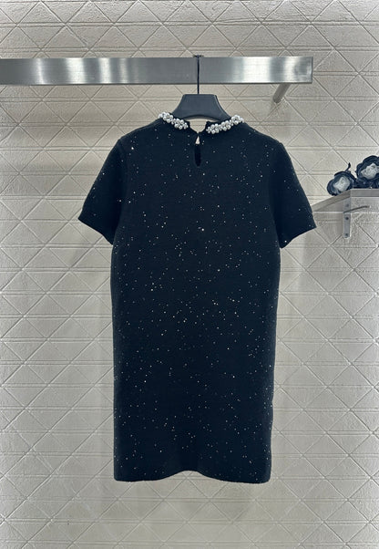 Pearl collar knitted dress