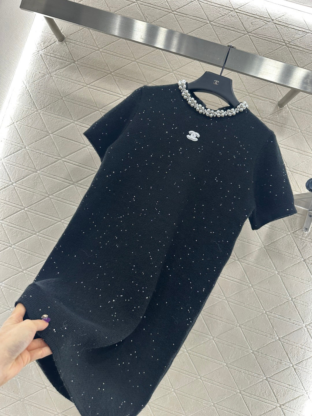 Pearl collar knitted dress