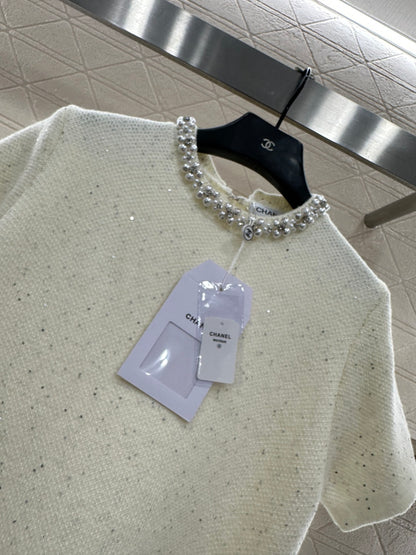 Pearl collar knitted dress