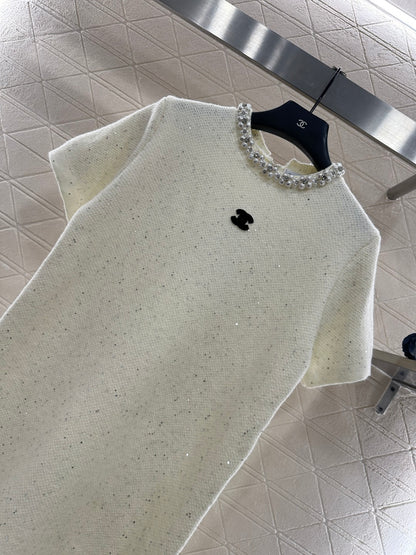 Pearl collar knitted dress