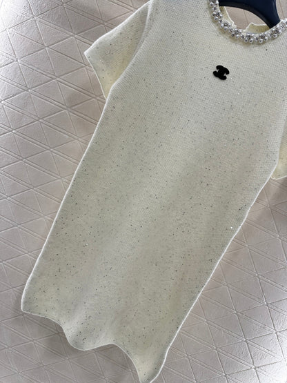 Pearl collar knitted dress
