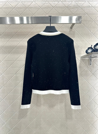 Black and white bow knitted cardigan