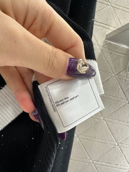 Black and white bow knitted cardigan