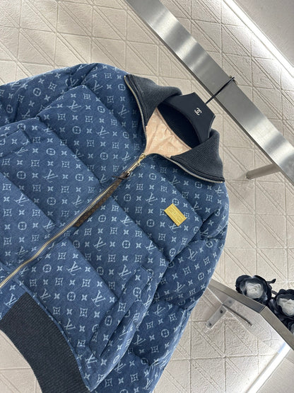 Collar zipper denim down jacket
