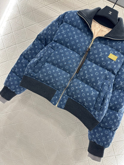 Collar zipper denim down jacket