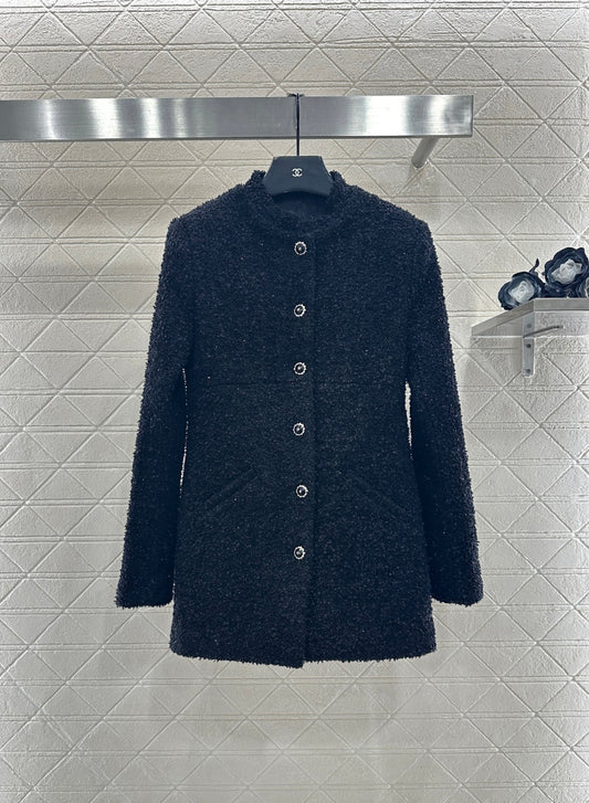 Stand collar woven mid length jacket