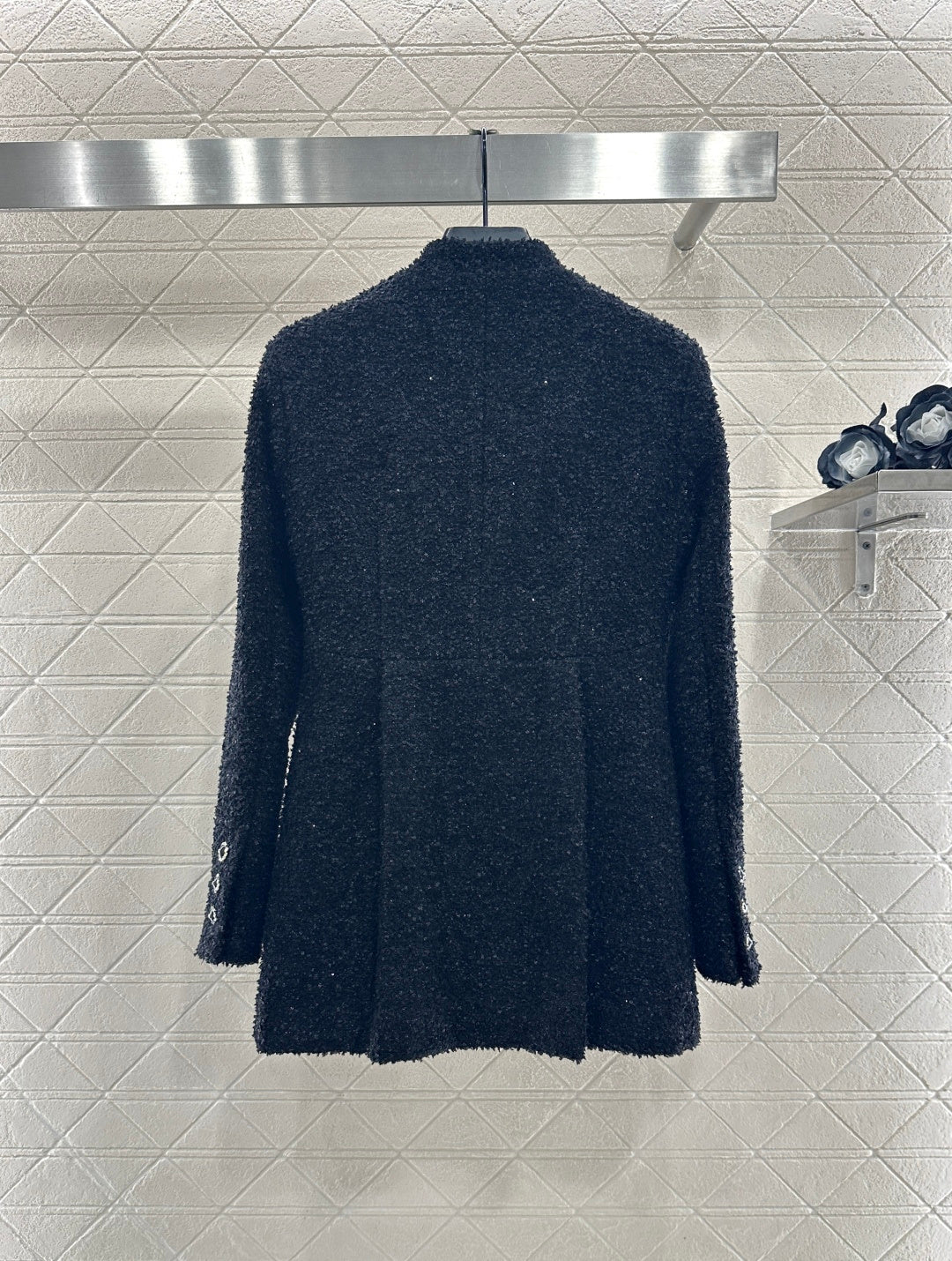 Stand collar woven mid length jacket