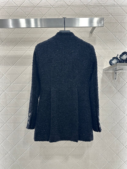 Stand collar woven mid length jacket