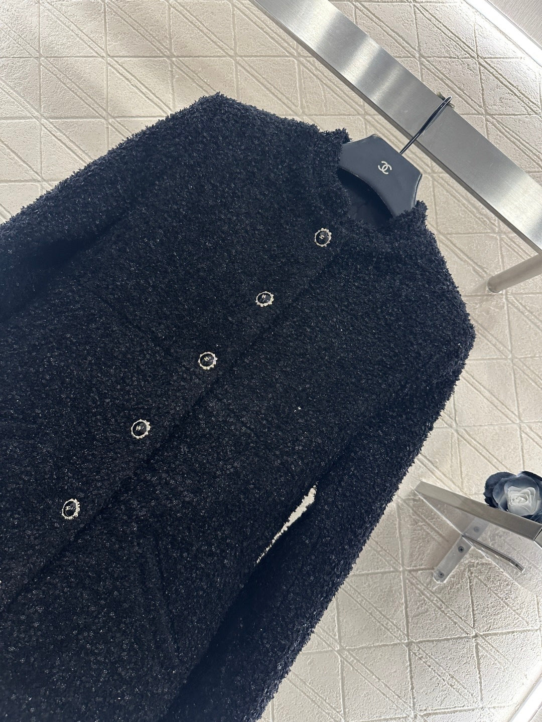 Stand collar woven mid length jacket