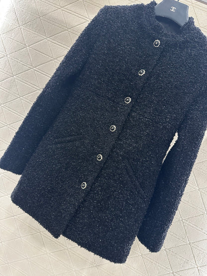 Stand collar woven mid length jacket