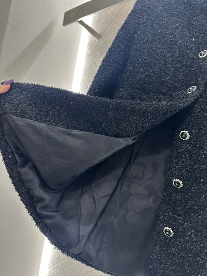 Stand collar woven mid length jacket