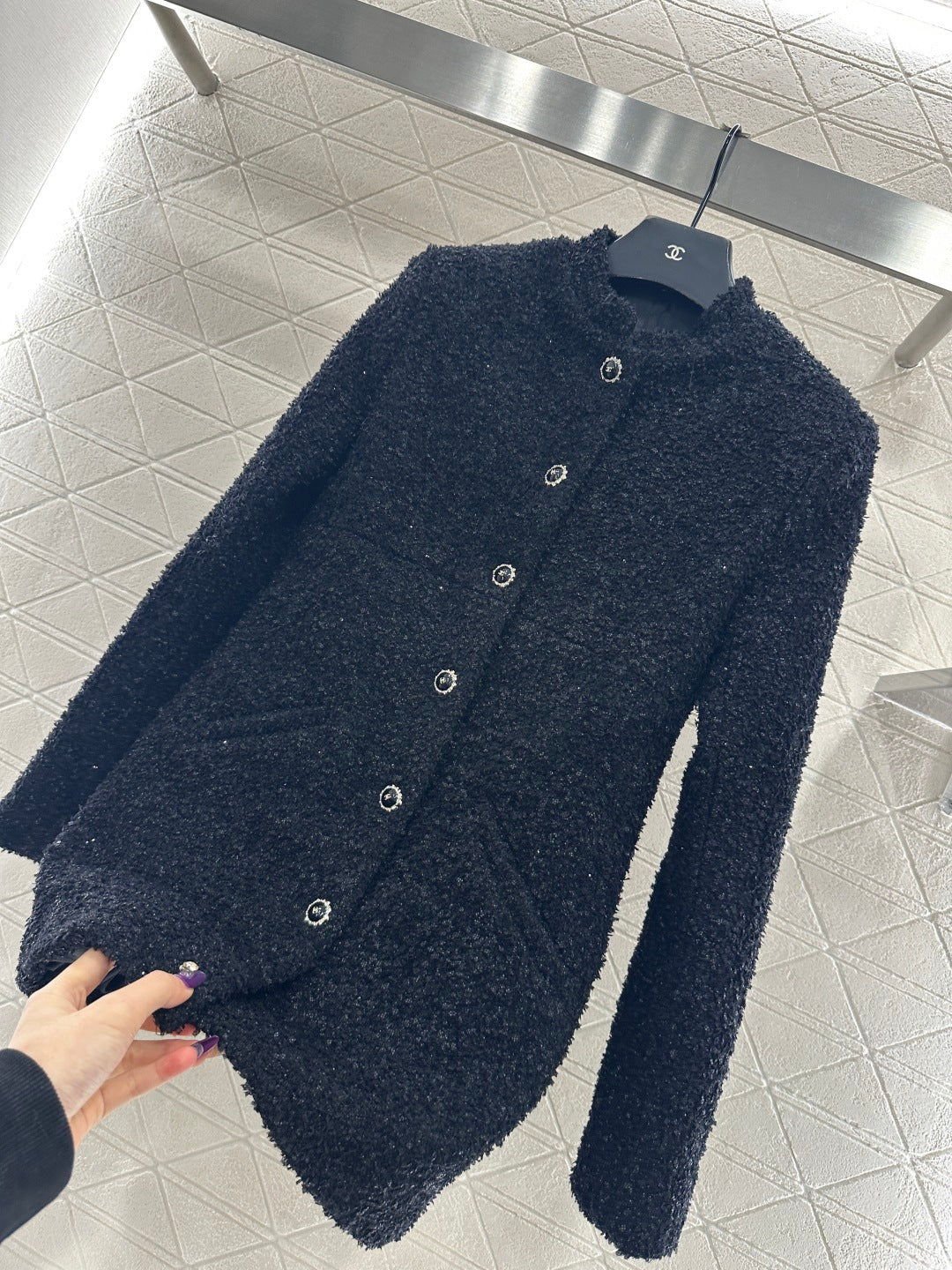 Stand collar woven mid length jacket