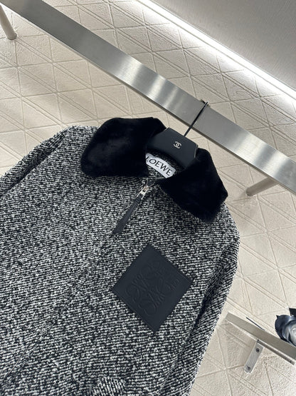 Fur collar woolen coat