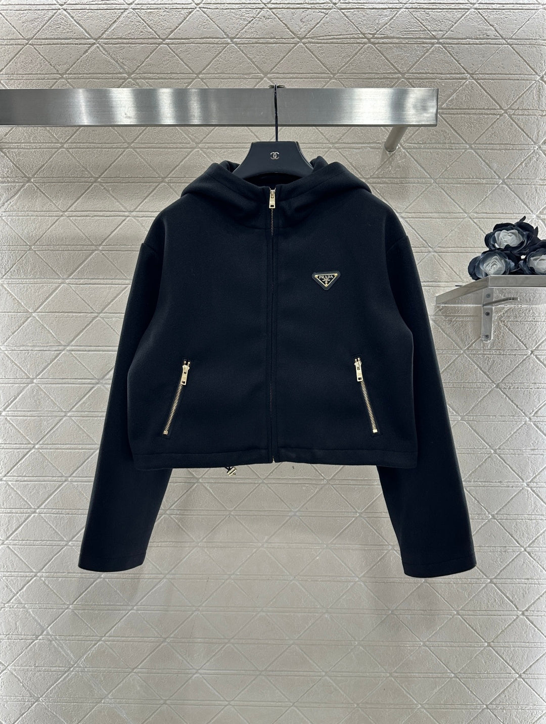 Hooded woolen zipper jacket