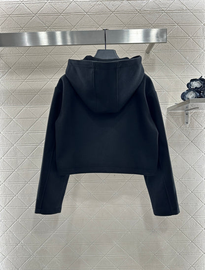 Hooded woolen zipper jacket