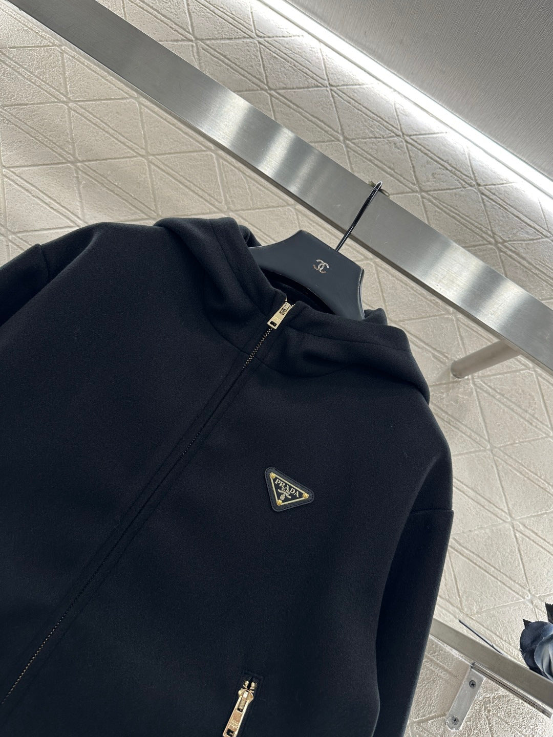 Hooded woolen zipper jacket