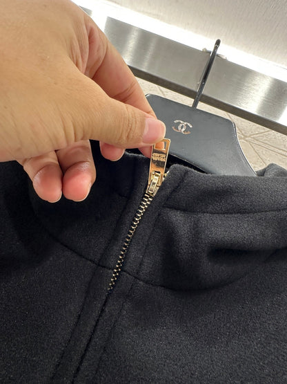 Hooded woolen zipper jacket