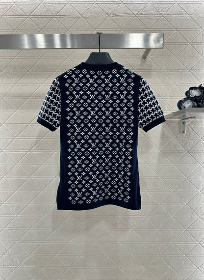 Jacquard round neck short sleeved sweater