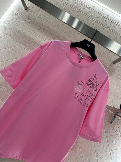 Round neck embroidered cat 𝑇𝑒𝑒