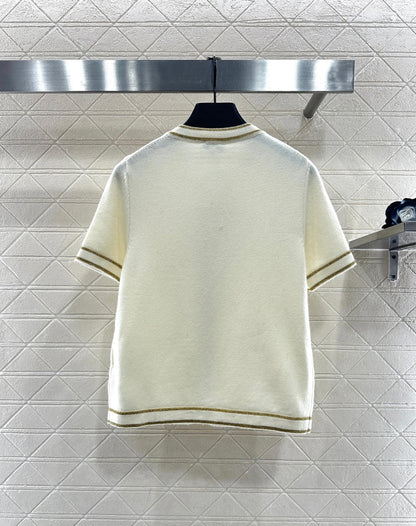 Striped edge wrapped short sleeved shirt