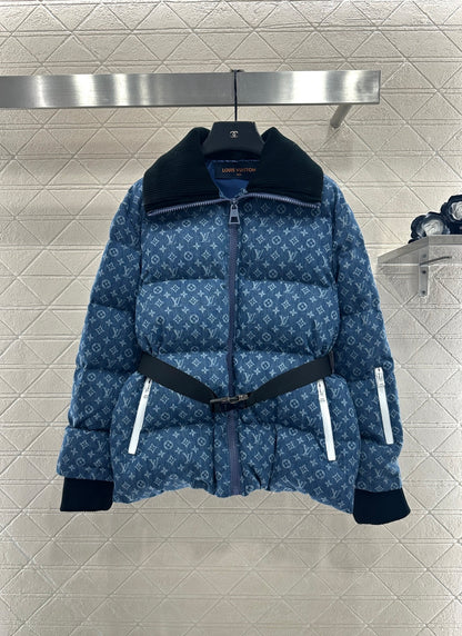 Knitted collar zipper denim down jacket