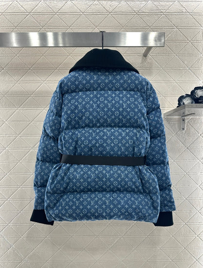 Knitted collar zipper denim down jacket