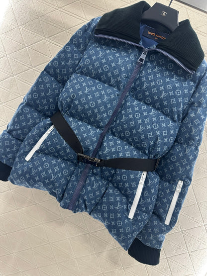 Knitted collar zipper denim down jacket