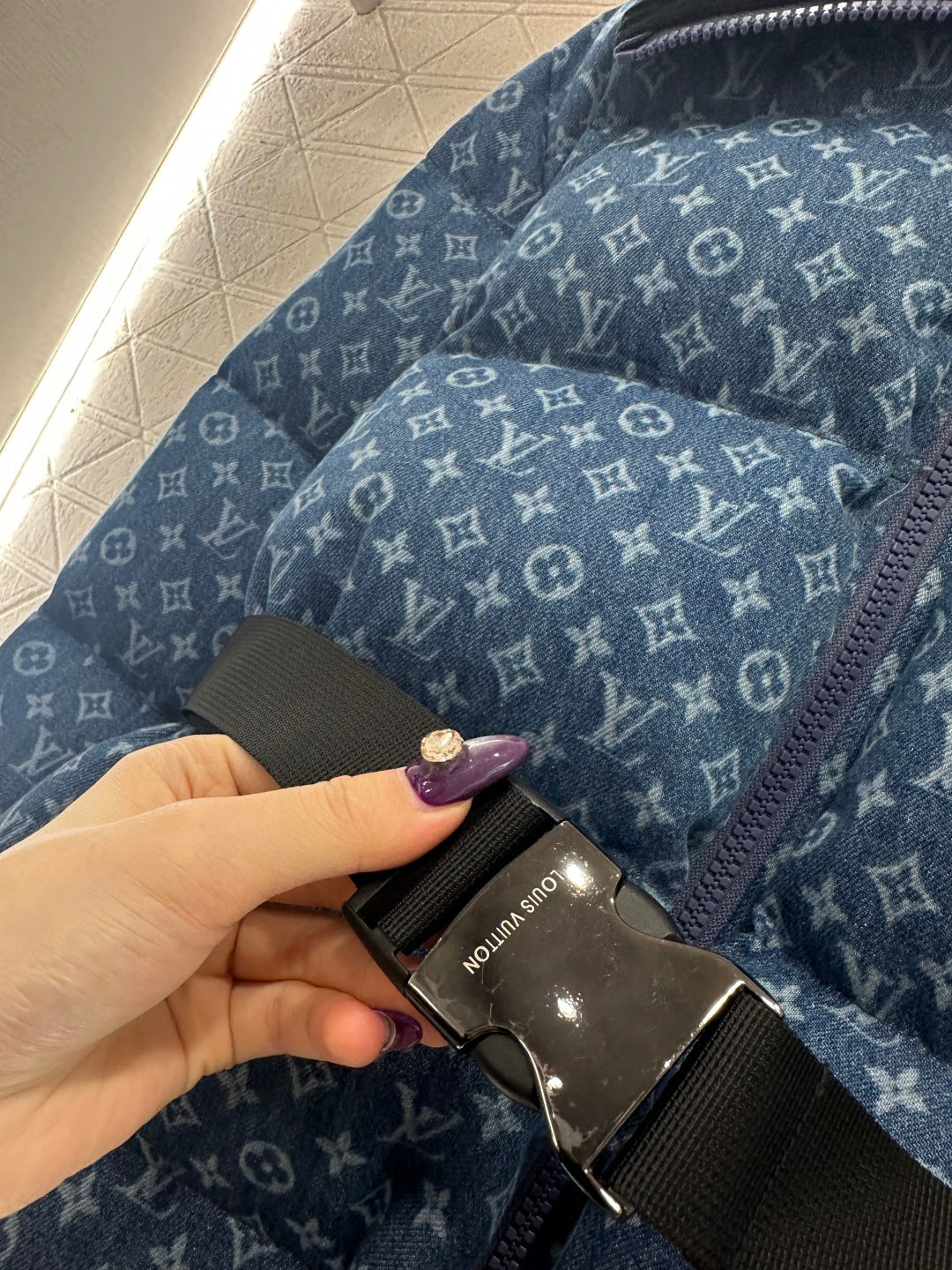 Knitted collar zipper denim down jacket