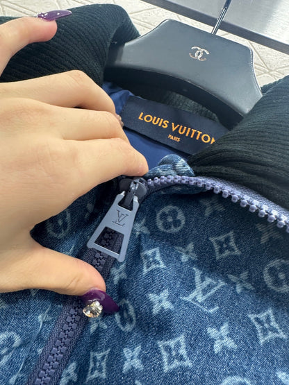 Knitted collar zipper denim down jacket