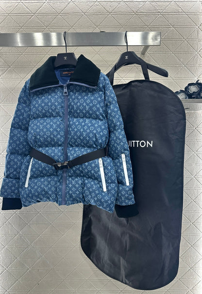 Knitted collar zipper denim down jacket