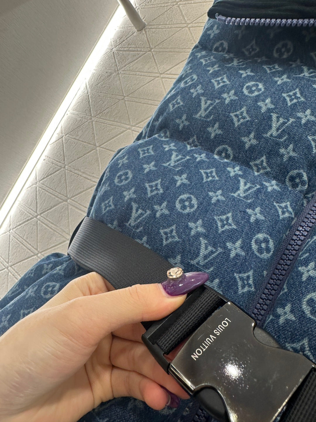 Knitted collar zipper denim down vest