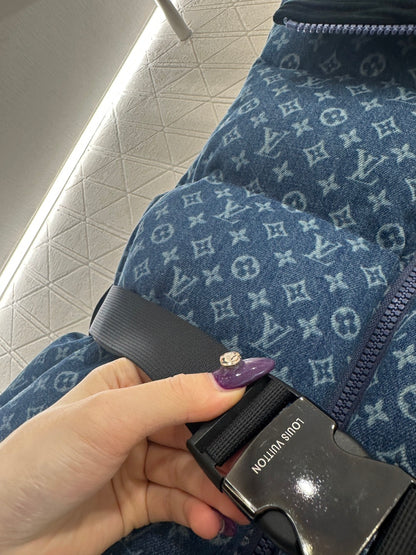 Knitted collar zipper denim down vest