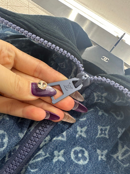 Knitted collar zipper denim down vest