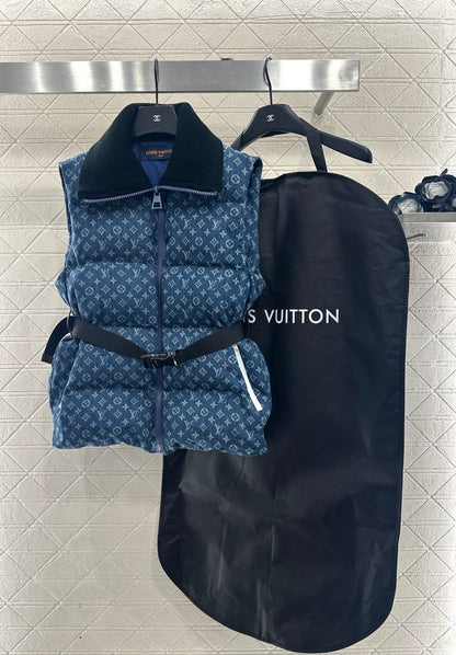 Knitted collar zipper denim down vest
